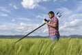 Engineer Controller Wheat Field Geodesy Royalty Free Stock Photo