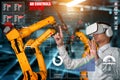 Engineer controls robotic arms by augmented reality industry technology