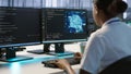 Engineer in data center implementing advanced AI systems