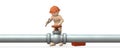 Engineer desperately repairing piping. Royalty Free Stock Photo