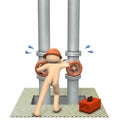 Engineer desperately repairing piping. Royalty Free Stock Photo