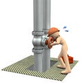 Engineer desperately repairing piping. Royalty Free Stock Photo