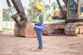 Engineer with digital tablet working at site, Foreman worker at infrastructure construction site Royalty Free Stock Photo