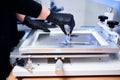 Engineer factory worker electronics works with a chip board. Microchip Production, Nano computer Technology and manufacturing Royalty Free Stock Photo