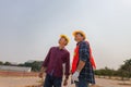 Engineer and foreman worker checking work in the construction site. Construction architects review plans at a site Royalty Free Stock Photo