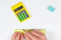 Engineer hands at work with a pencil and ruler on white sheet of paper Royalty Free Stock Photo