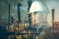 engineer with hard hat, refinery pipelines overlaid Royalty Free Stock Photo