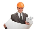 Engineer in hardhat with plans