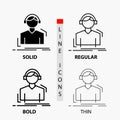 Engineer, headphones, listen, meloman, music Icon in Thin, Regular, Bold Line and Glyph Style. Vector illustration
