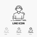Engineer, headphones, listen, meloman, music Icon in Thin, Regular and Bold Line Style. Vector illustration