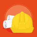 Engineer helmet and a pair of scrolled papers Vector