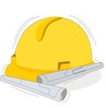 Engineer Helmet T-square and Paper Royalty Free Stock Photo