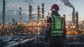 An engineer at industrial refinery. AI generated Royalty Free Stock Photo
