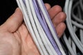 Engineer holding a bunch of ethernet cables. Royalty Free Stock Photo