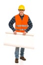 Engineer holds open paper roll. Royalty Free Stock Photo