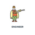 engineer icon. worker, building, repair, engineering, cartoon outline, concept symbol design, repairman, handyman, contractor is