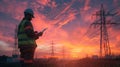 Engineer Inspecting at Vibrant Sunset. AI generated Royalty Free Stock Photo