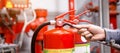 Engineer inspection Fire extinguisher in control room Royalty Free Stock Photo