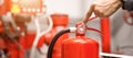 Engineer inspection Fire extinguisher in control room Royalty Free Stock Photo