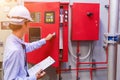 Engineer inspection Industrial fire control system Royalty Free Stock Photo