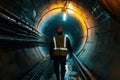 Engineer Inspects Underground Tunnel background Royalty Free Stock Photo