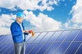 Engineer installing solar panels Royalty Free Stock Photo