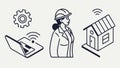 Engineer with Laptop and Smart Home Icons Vector Illustration, vector design Generative AI Royalty Free Stock Photo