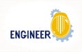 Engineer logo or icon with yellow safety helmet, stylish industrial and construction .