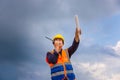 Engineer man checking project at building site, Foreman worker in hardhats on construction site Royalty Free Stock Photo