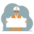 Engineer man holding a blank sheet of paper. The concept of a builder, engineer, planner or designer.