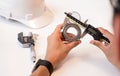 Engineer man using vernier caliper measuring the bearing Royalty Free Stock Photo