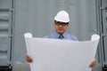 Engineer manager look at consturction paper plan Royalty Free Stock Photo