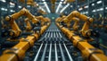 Engineer manager oversees robotic automation in smart factories with realtime monitoring. Concept