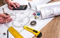 Engineer measures the dimensions Royalty Free Stock Photo