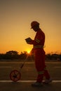 Engineer measuring road distances