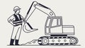 Engineer Operating Construction Digger, Industrial Development Project Vector, vector design Generative AI Royalty Free Stock Photo