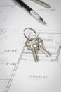 Engineer Pencil, Ruler and Keys Resting On House Plans Royalty Free Stock Photo
