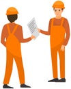 Engineer, production worker in working suit. Technician, electrician, builder works in uniform