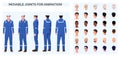 Engineer, repairman Character Creation pack With Man wearing Blue Coverall, and Safety Helmet, googles, Various
