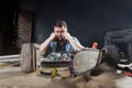 Engineer repairs laptop, repairman fix problem Royalty Free Stock Photo