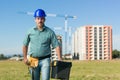 Engineer on residential construction site Royalty Free Stock Photo