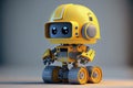 Engineer robot with 3d rendering cute and small artificial intelligence assistant robot wear yellow helmet