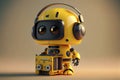 Engineer robot with 3d rendering cute and small artificial intelligence assistant robot wear yellow helmet