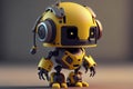 Engineer robot with 3d rendering cute and small artificial intelligence assistant robot wear yellow helmet