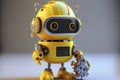 Engineer robot with 3d rendering cute and small artificial intelligence assistant robot wear yellow helmet