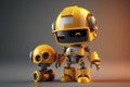 Engineer robot with 3d rendering cute and small artificial intelligence assistant robot wear yellow helmet