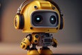 Engineer robot with 3d rendering cute and small artificial intelligence assistant robot wear yellow helmet