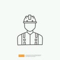 engineer with safety hardhat helmet icon. engineering and architecture related doodle concept with stroke line vector illustration