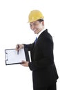 Engineer showing blank clipboard Royalty Free Stock Photo