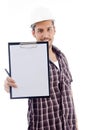 Engineer showing writing pad Royalty Free Stock Photo